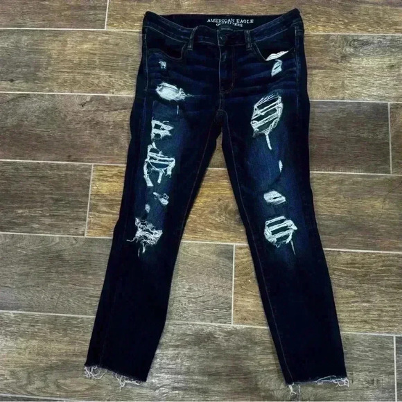 American Eagle AE Stretch Jean Jegging crop frayed end distressed 6R Style#:9782 - Picture 2 of 9